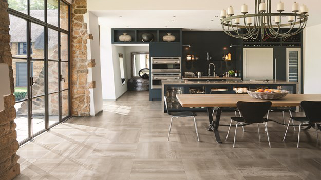 Tile flooring in a kitchen.